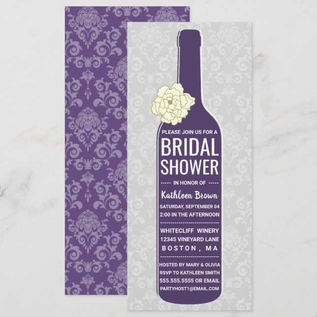 Elegant Damask Purple Gray | Wine Bridal Shower Invitation (Front/Back)