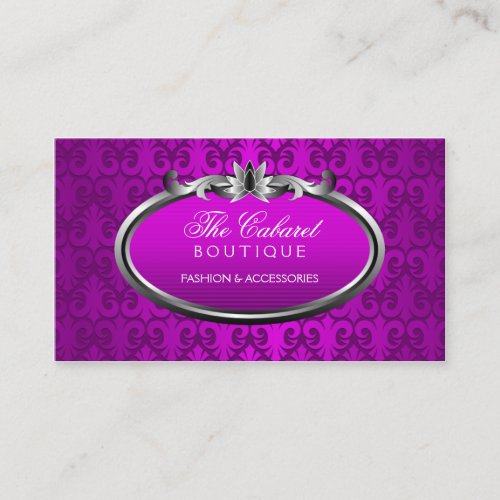Elegant Damask Purple Silver Shimmer Business Card Template