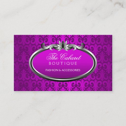 Customizable Elegant Damask Purple Silver Shimmer Business Card Template