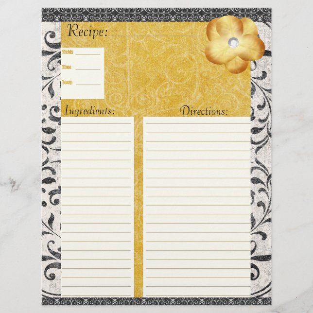 Elegant Damask Recipe Insert (Front)