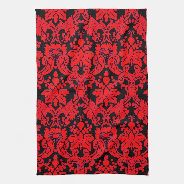 Elegant Damask Red/ Black Kitchen Towel (Vertical)