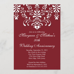 Elegant Damask Red Wedding Anniversary Invitation