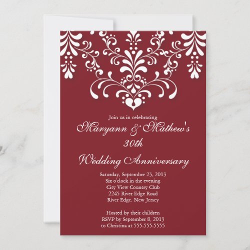 Elegant Damask Red Wedding Anniversary Invitation