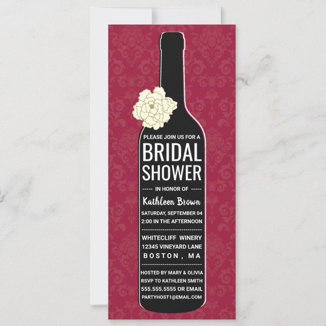 Elegant Damask | Red Wine Bridal Shower Invitation (Front)