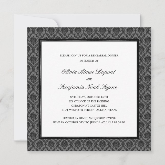 Elegant Damask Rehearsal Dinner Invitation (Front)