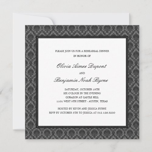 Elegant Damask Rehearsal Dinner Invitation
