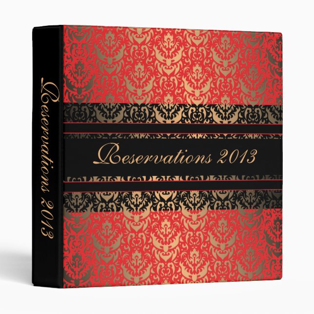 Elegant Damask Restaurant Hotel Reservations 3 Ring Binder (Front/Spine)