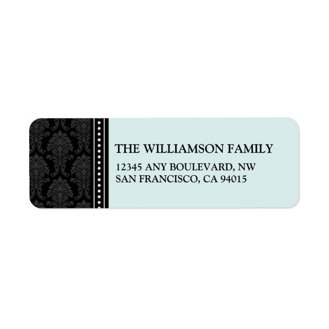 Elegant Damask Return Address Labels (black/blue) (Front)