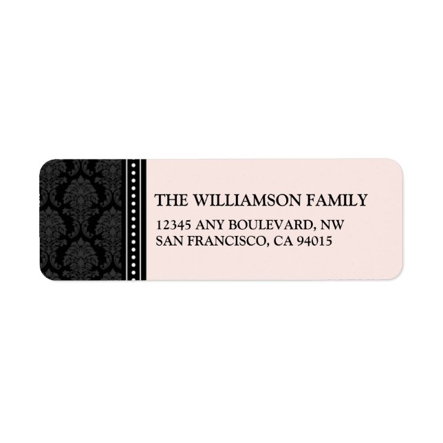 Elegant Damask Return Address Labels (black/pink) (Front)