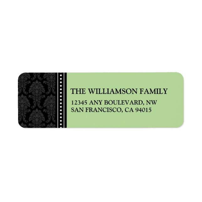 Elegant Damask Return Address Labels (black/sage) (Front)
