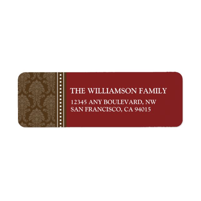 Elegant Damask Return Address Labels (maroon) (Front)