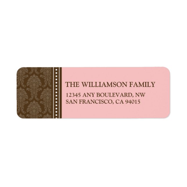 Elegant Damask Return Address Labels (pink) (Front)