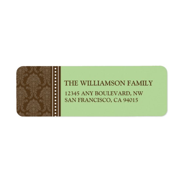 Elegant Damask Return Address Labels (sage) (Front)