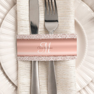 Elegant Damask Rose Gold Monogram Wedding Napkin Bands