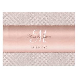 Elegant Damask Rose Gold Monogram Wedding Tablecloth