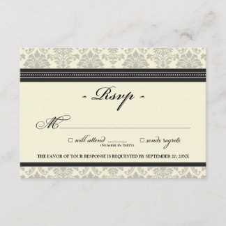 Elegant Damask RSVP Card (black/cream)