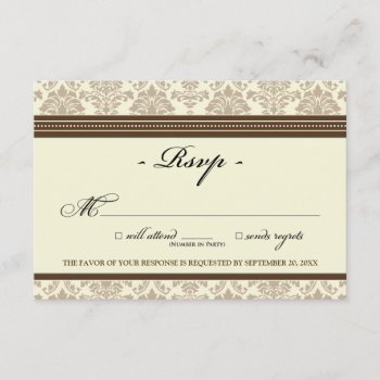 Elegant Damask Rsvp Card (chocolate/cream) by TheWeddingShoppe at Zazzle