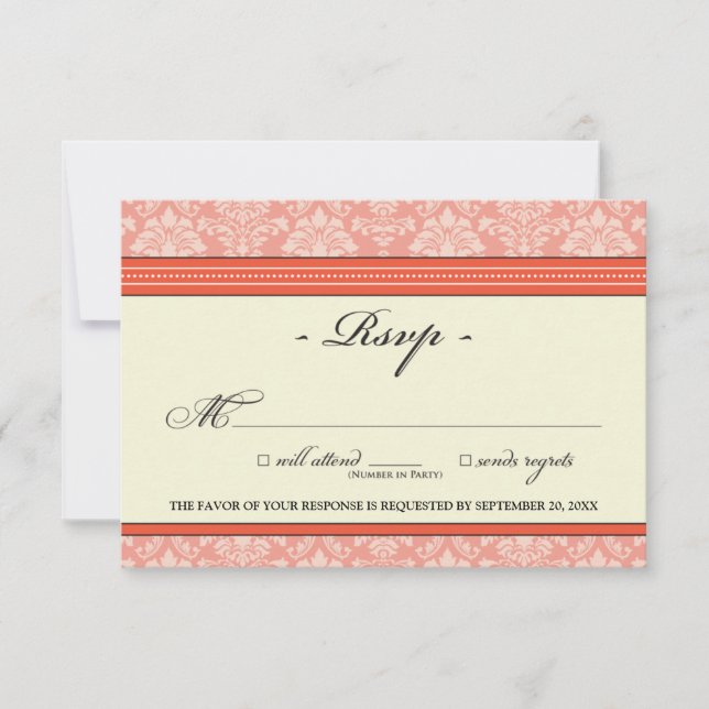 Elegant Damask RSVP Card (coral) (Front)