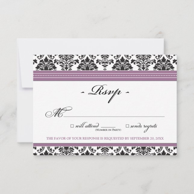 Elegant Damask RSVP Card (lavender) (Front)