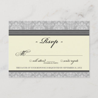 Elegant Damask RSVP Card (silver/cream)