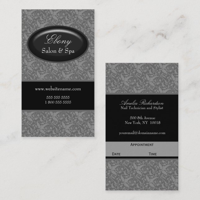 Elegant Damask Salon Gray Appointment Card (Front/Back)