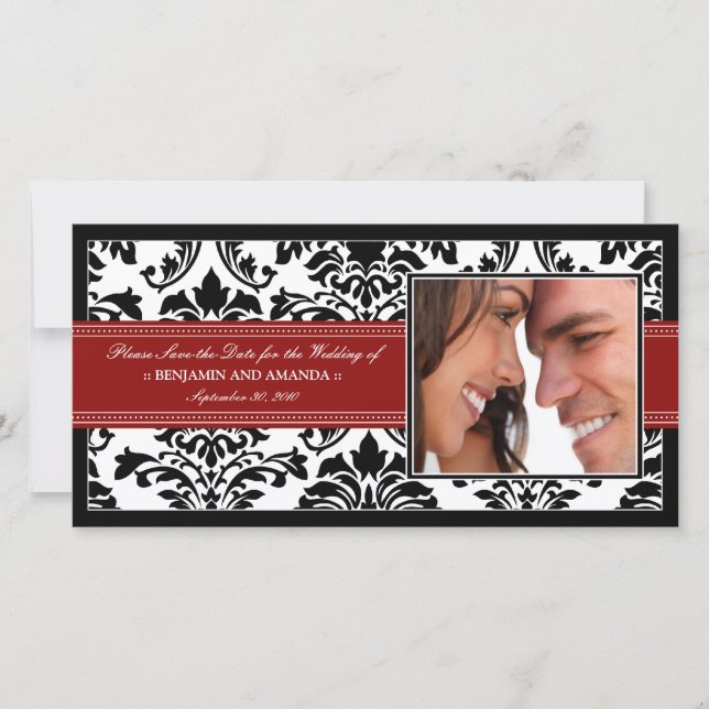 Elegant Damask Save-the-Date Photocard: red Save The Date (Front)