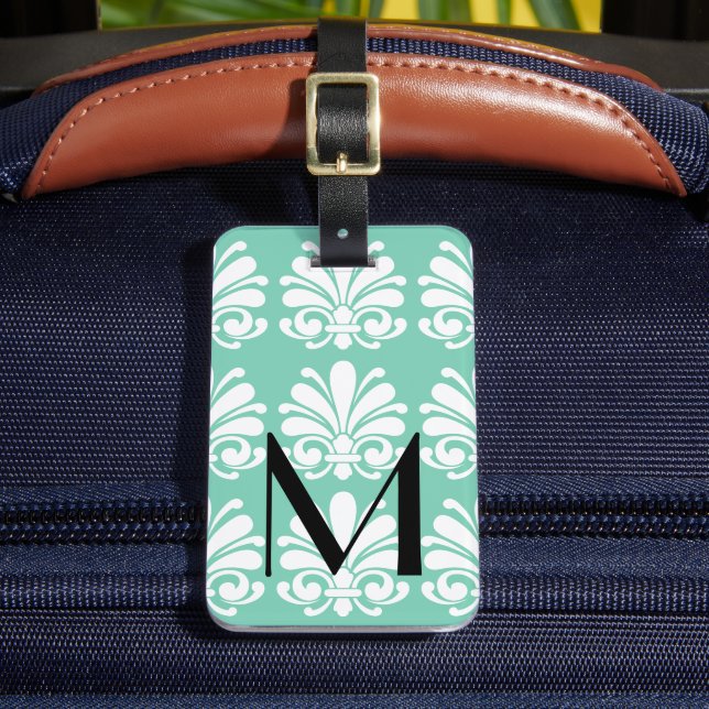 Elegant Damask Shell Flourish Personalized Luggage Tag (Front Insitu 2)