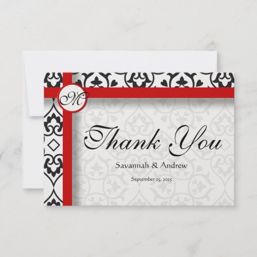 Elegant Damask Side Borders Red Trim Thank You