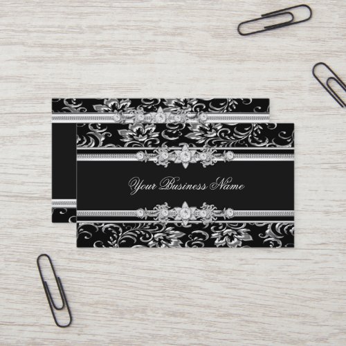 Elegant Damask Silver Black Jewel Look Image Business Card Templates