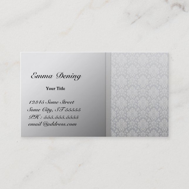 Elegant Damask Silver Business Card (Front)