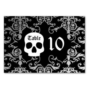 Elegant damask skull Halloween table number