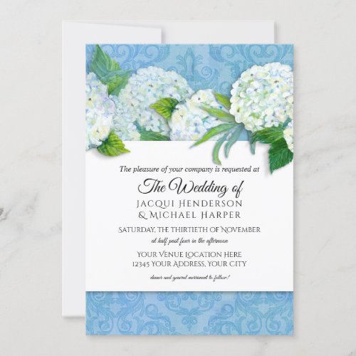 Elegant Damask Sky Blue Hydrangea Floral Wedding Invitation