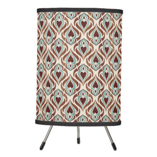 Elegant Damask Style Teal and Brown Tripod Lamp