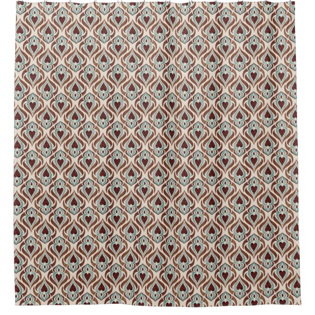 Elegant damask style - teal & brown color shower curtain (Front)