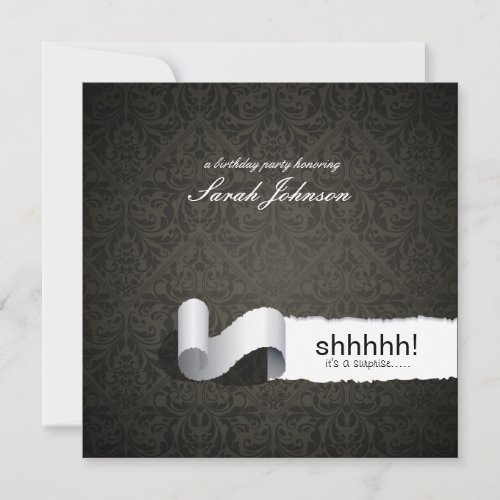 Elegant Damask Surprise Birthday Party Invites