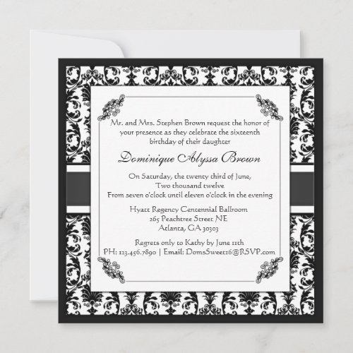 Elegant Damask Swirl Invite [Black and White]