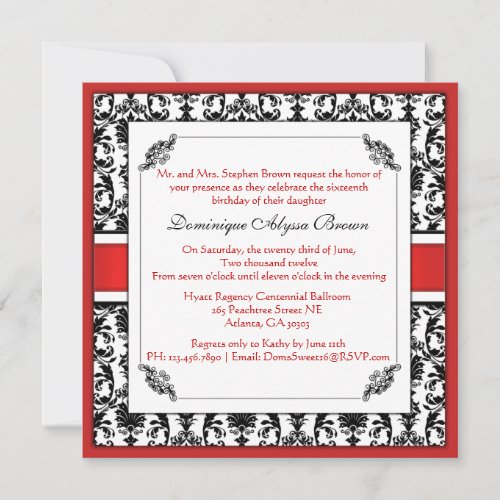 Elegant Damask Swirl Invite [Red]