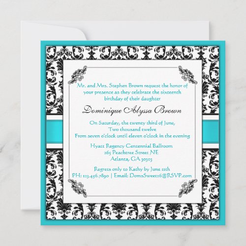 Elegant Damask Swirl Invite [Teal]