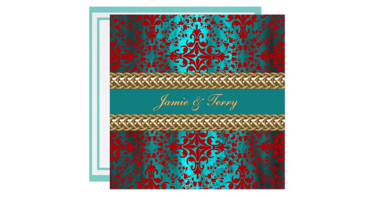 Teal And Red Wedding Invitations Announcements Zazzle Blue And Red Fully Customized Invitations With Satin Ribbon Crystal Buckle White Lace