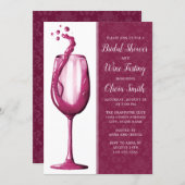 Elegant Damask Watercolor Wine Glass Bridal Shower Invitation (Front/Back)