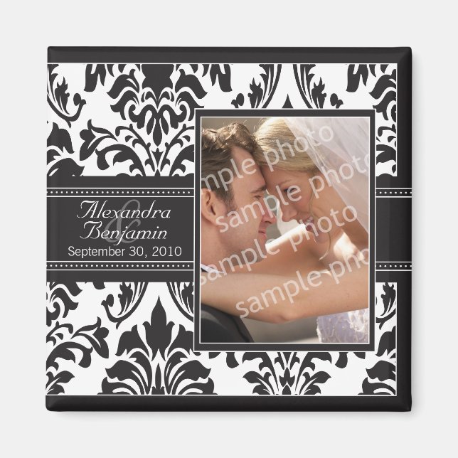 Elegant Damask Wedding Favor Magnet: black/white Magnet (Front)