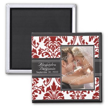 Elegant Damask Wedding Favor Magnet: Red/black Magnet by TheWeddingShoppe at Zazzle