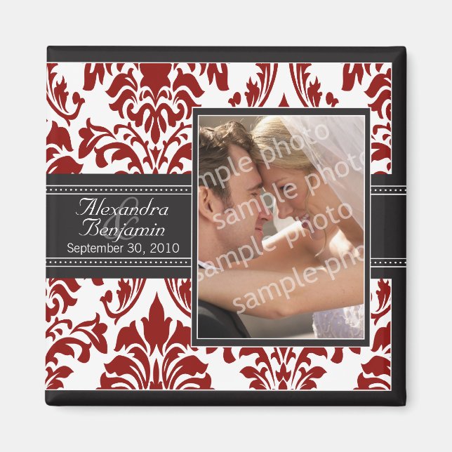Elegant Damask Wedding Favor Magnet: red/black Magnet (Front)