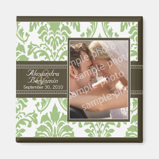 Elegant Damask Wedding Favor Magnet: sage/brown Magnet