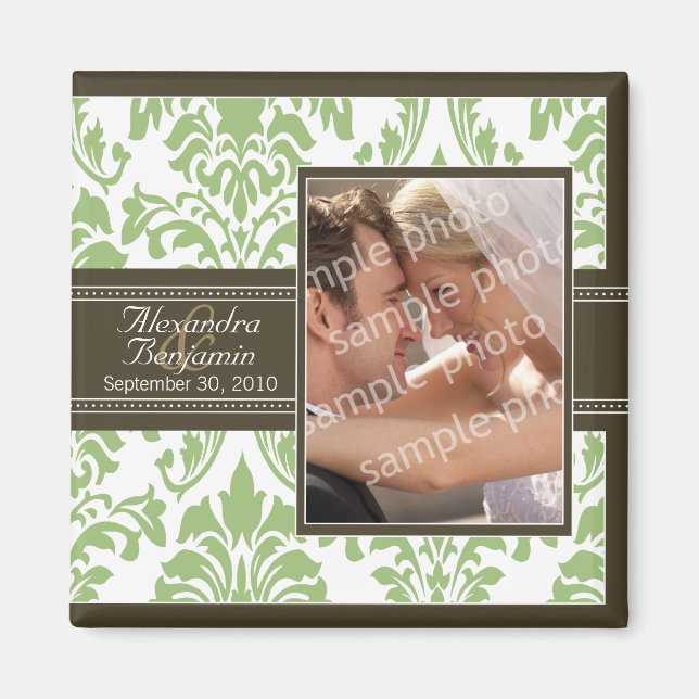 Elegant Damask Wedding Favor Magnet: sage/brown Magnet (Front)