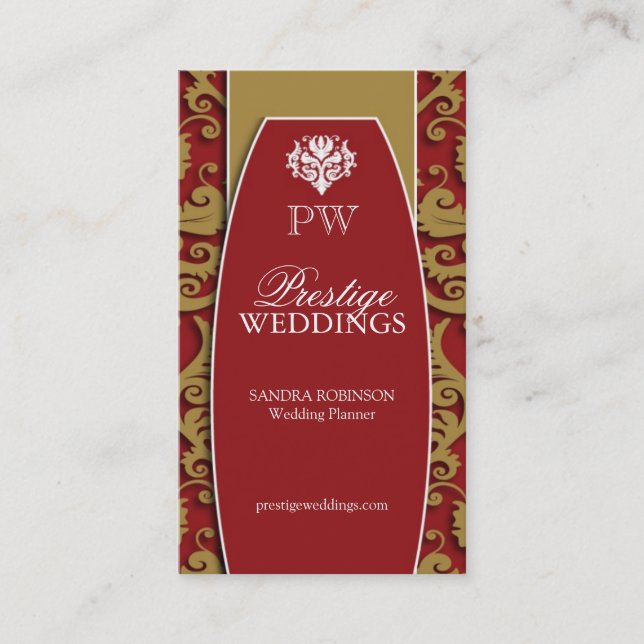 Elegant Damask Wedding Planner Business Cards (Front)