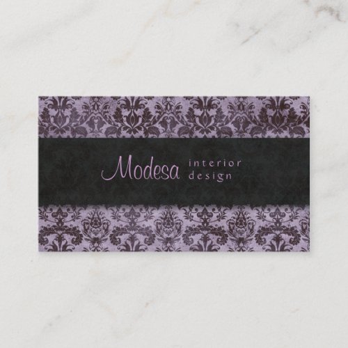 Purple Black Damask Business Card Interior Design