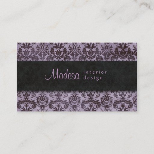 Customizable Purple Black Damask Business Card Interior Design