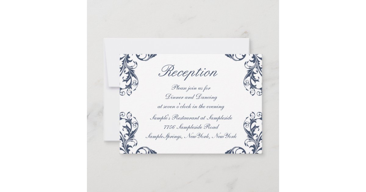 Elegant Damask Wedding Reception Card | Zazzle