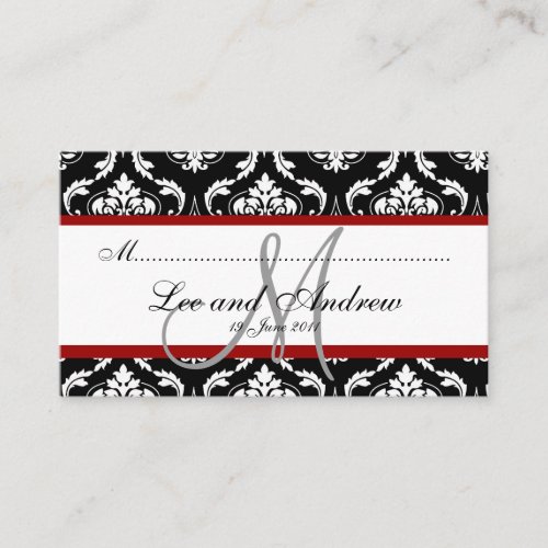 Elegant Damask Wedding Reception Place Card Red Business Card Templates